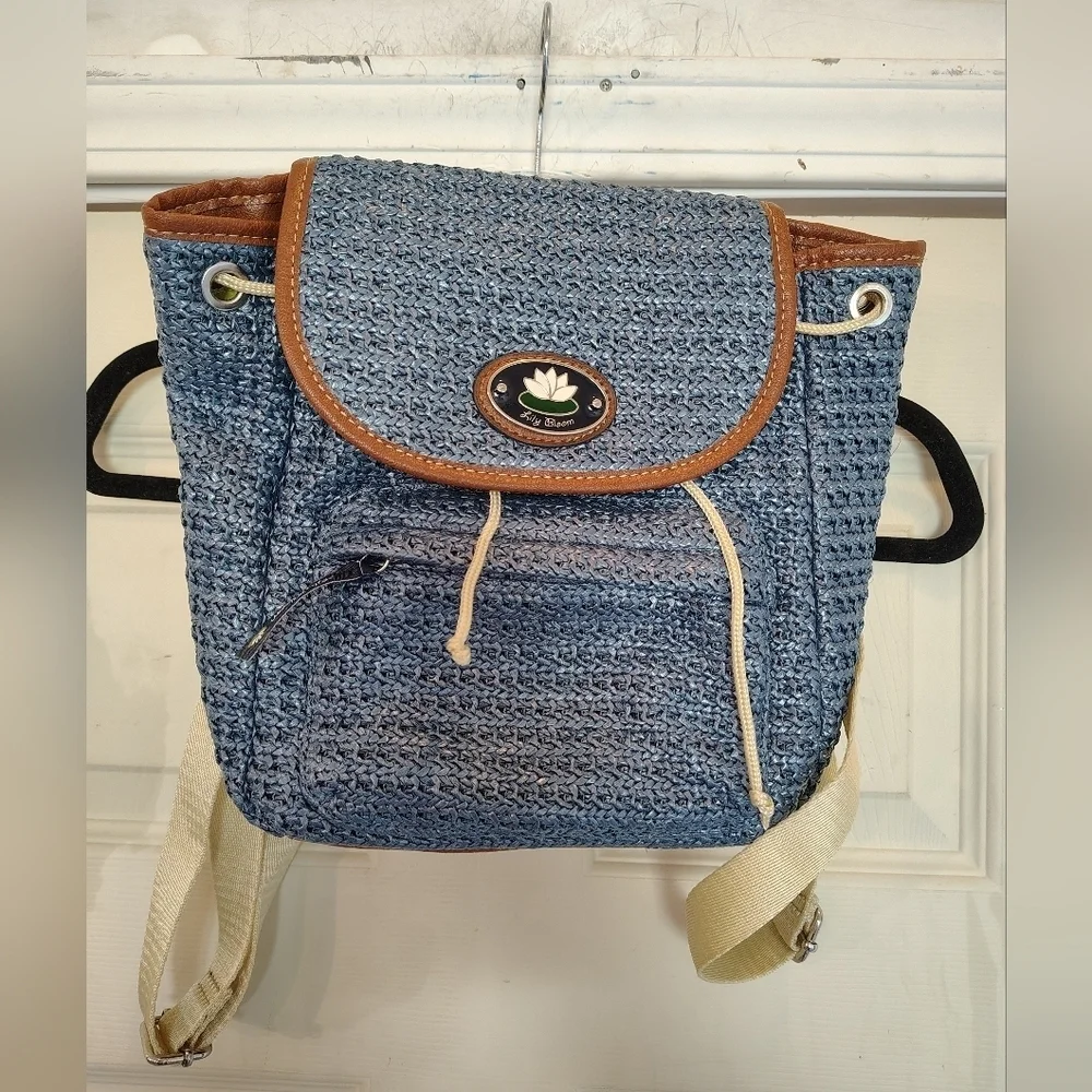 Lily Bloom Mini Backpack Purse With Blue Crossstich - Picture 1 of 8